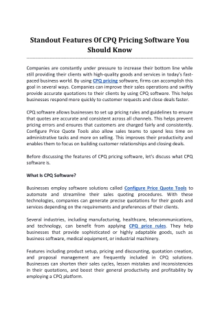 Standout Features Of CPQ Pricing Software You Should Know
