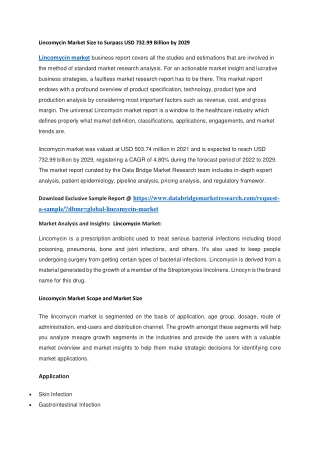 Lincomycin Market Size to Surpass USD 732.99 Billion by 2029