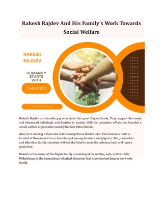 Rakesh Rajdev And His Family’s Work Towards Social Welfare