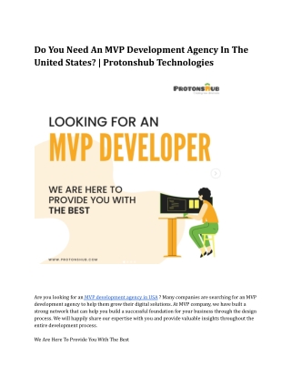 Do you need an MVP development agency in the United States? | Protonshub Technol