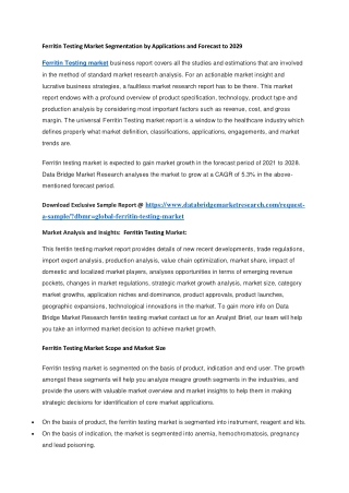 Ferritin Testing Market Segmentation by Applications and Forecast to 2029
