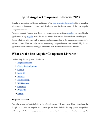 Top 10 Angular Component Libraries 2023