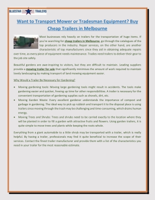 Want to Transport Mower or Tradesman Equipment Buy Cheap Trailers in Melbourne