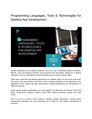 Programming Languages, Tools & Technologies for Desktop App Development in 2023