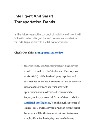 Intelligent And Smart Transportation Trends