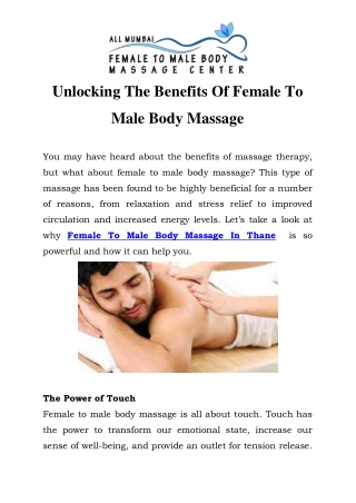 Female To Male Body Massage In Thane Call-9082092883