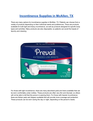 Incontinence Supplies in McAllen, TX