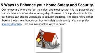 5 Ways to Enhance your home Safety and Security.