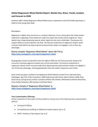 Global Magnesium Wheel Market Report, Market Size, Share, Trends, Analysis and F