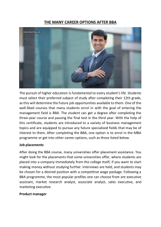 THE MANY CAREER OPTIONS AFTER BBA