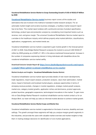 Vocational Rehabilitation Service Market to Grasp Outstanding Growth of USD of 95332.07 Million by 2028