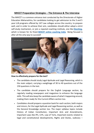 MHCET Preparation Strategies – The Entrance & The Interview