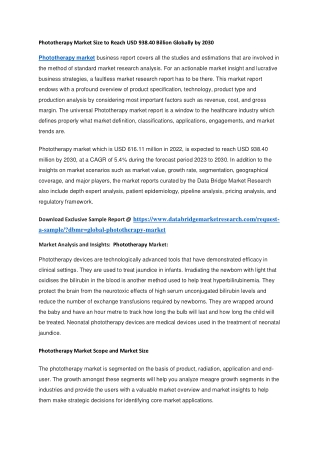 Phototherapy Market Size to Reach USD 938.40 Billion Globally by 2030
