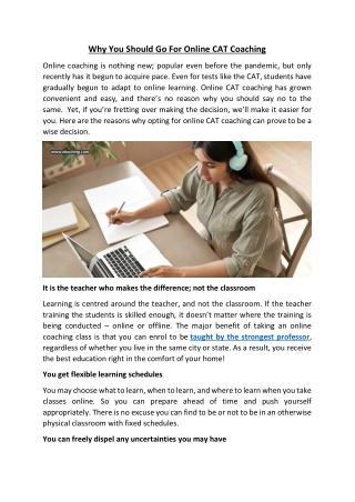 Why You Should Go For Online CAT Coaching