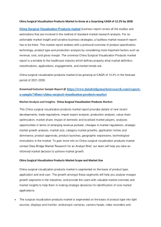 China Surgical Visualization Products Market to Grow at a Surprising CAGR of 12.2 by 2028