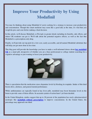 Improve Your Productivity by Using Modafinil