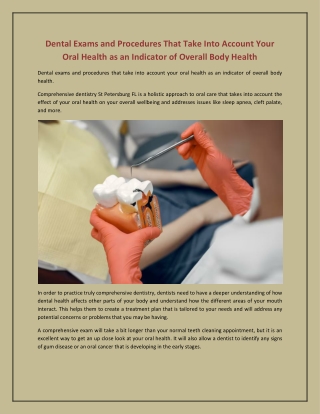 Dental Exams and Procedures That Take Into Account Your Oral Health as an Indicator of Overall Body Health