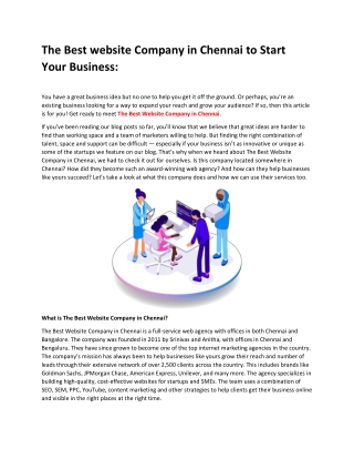 The Best website Company in Chennai to Start Your Business