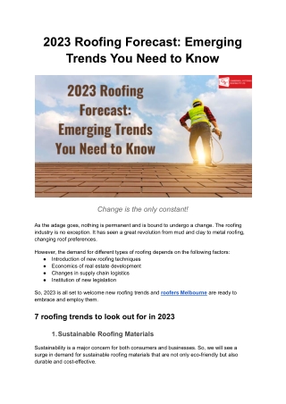 2023 Roofing Forecast: Emerging Trends You Need to Know