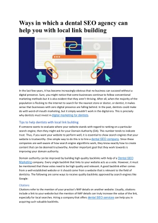 Ways in which a dental SEO agency can help you with local link building