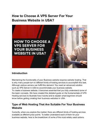 How to Choose A VPS Server For Your Business Website in USA_