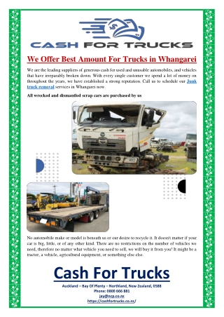 We Offer Best Amount For Trucks in Whangarei