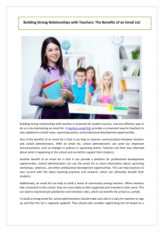 Building Strong Relationships with Teachers-The Benefits of an Email List