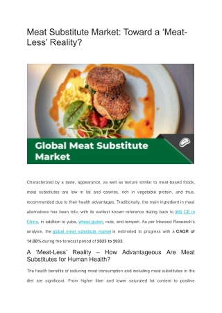 Meat Substitute Market: Toward a ‘Meat-Less’ Reality?