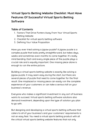 Virtual Sports Betting Website Checklist_ Must Have Features Of Successful Virtual Sports Betting Software