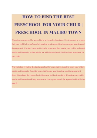 HOW TO FIND THE BEST PRESCHOOL FOR YOUR CHILD _ PRESCHOOL IN MALIBU TOWN