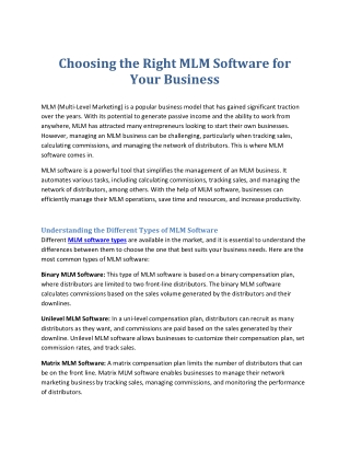 How to choose the right MLM Software for your business