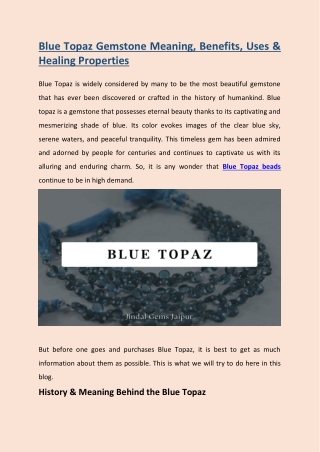 Blue Topaz Gemstone Meaning, Benefits, Uses & Healing Properties