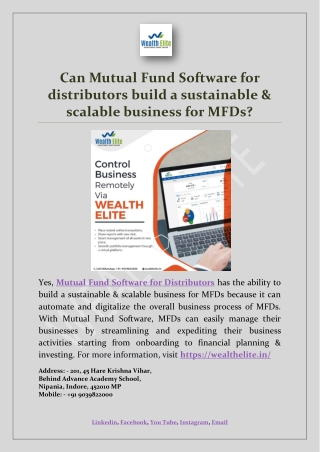 Can Mutual Fund Software for distributors build a sustainable & scalable business for MFDs