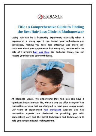 A Comprehensive Guide to Finding the Best Hair Loss Clinic in Bhubaneswar