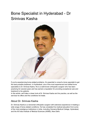 Bone Specialist in Hyderabad - Dr Srinivas Kasha