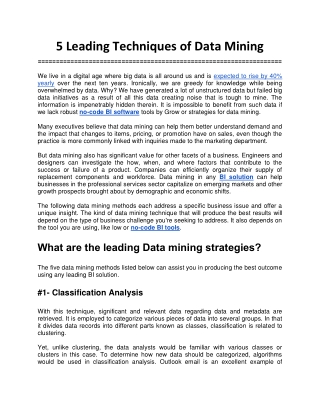 5 Leading Techniques of Data Mining