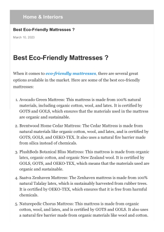 BEST ECO -  FRIENDLY - MATTRESSES