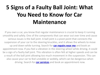5 Signs of a Faulty Ball Joint: What You Need to Know for Car Maintenance