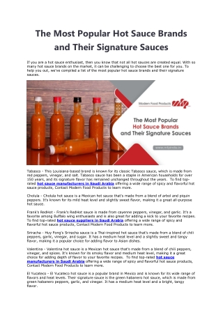 The Most Popular Hot Sauce Brands and Their Signature Sauces