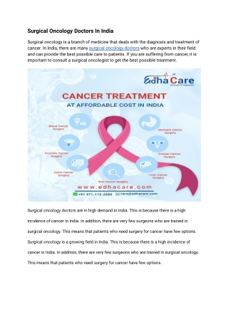 Surgical Oncology Doctors In India