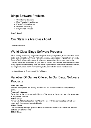 Bingo Software Products  | GammaStack