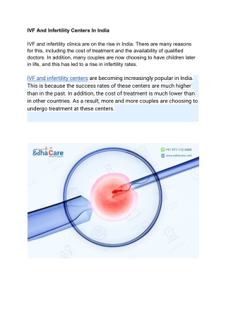 IVF And Infertility Centers In India