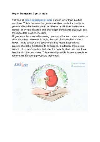 Organ Transplant Cost In India