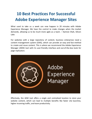 10 Best Practices For Successful Adobe Experience Manager Sites