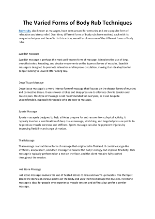 The Varied Forms of Body Rub Techniques