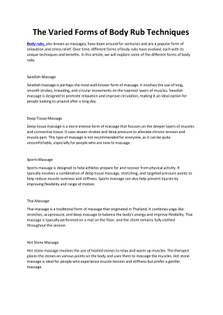 The Varied Forms of Body Rub Techniques