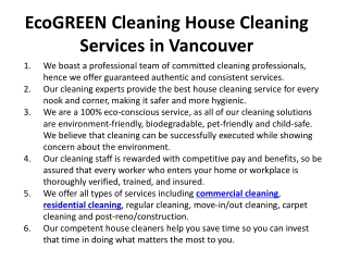 Trust EcoGREEN Cleaning, the Cleaning Experts in Vancouver