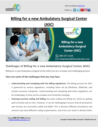 Billing for a new Ambulatory Surgical Center (ASC)