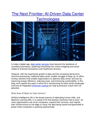 The Next Frontier AI-Driven Data Center Technologies