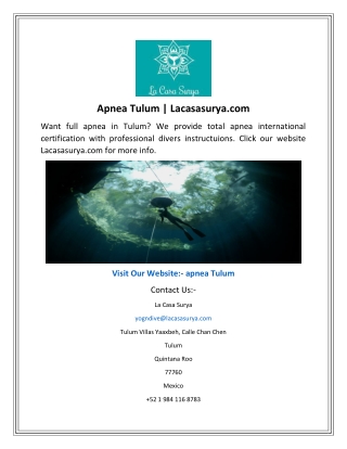 Apnea Tulum  Lacasasurya.com